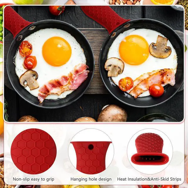 Alt view image 2 of 7 - pcs Silicone Handle Cover for Cast Iron Skillet Kitchen Silicone Handles for Pots and Pans Non-Slip Pot Holder Sleeve for Fry Pan Griddles Metal Aluminum Cookware(Red)
