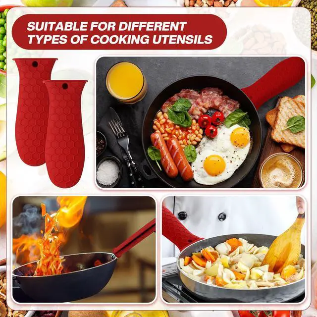 Alt view image 3 of 7 - pcs Silicone Handle Cover for Cast Iron Skillet Kitchen Silicone Handles for Pots and Pans Non-Slip Pot Holder Sleeve for Fry Pan Griddles Metal Aluminum Cookware(Red)