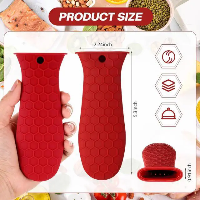 Alt view image 4 of 7 - pcs Silicone Handle Cover for Cast Iron Skillet Kitchen Silicone Handles for Pots and Pans Non-Slip Pot Holder Sleeve for Fry Pan Griddles Metal Aluminum Cookware(Red)