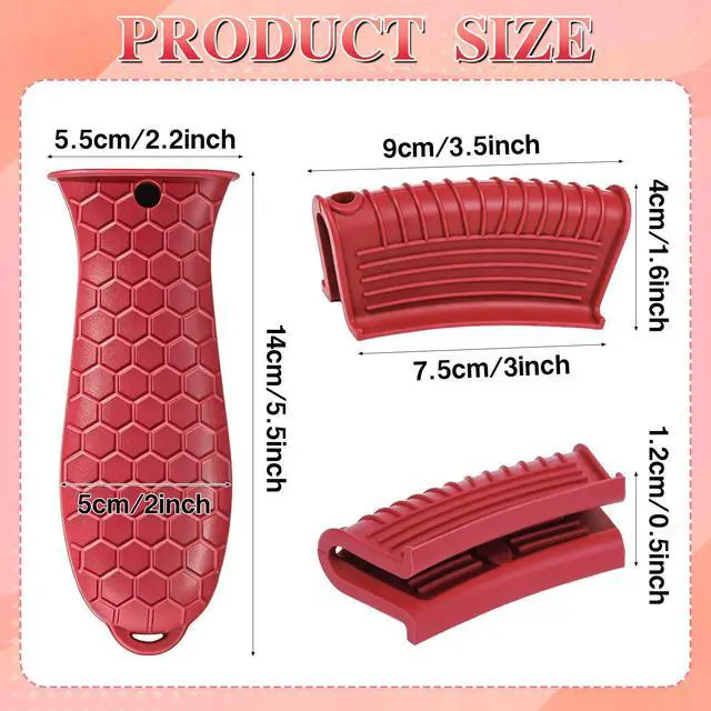 Alt view image 2 of 7 - Set of 4 Silicone Hot Handle Cover Heat Resistant Pot Grip Holder Non-Slip Pot Handle Pan Sleeve Grip Potholder for Cast Iron Skillets, Griddles, Frying Pans and Metal Cookware (Red)