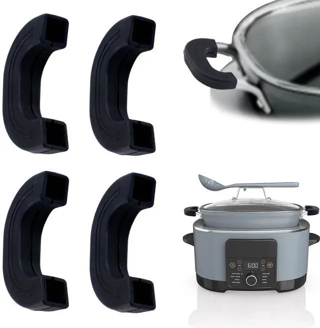 Main image of Pairs of Silicone Pot Handle Cover, Black Non Slip Heat Resistant Handle Covers Slow Cooker Reusable Silicone Handle Cover