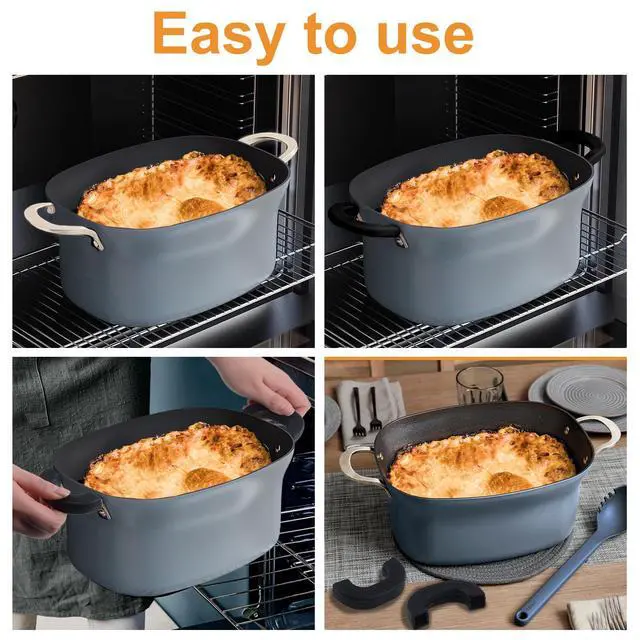 Alt view image 6 of 7 - Pairs of Silicone Pot Handle Cover, Black Non Slip Heat Resistant Handle Covers Slow Cooker Reusable Silicone Handle Cover