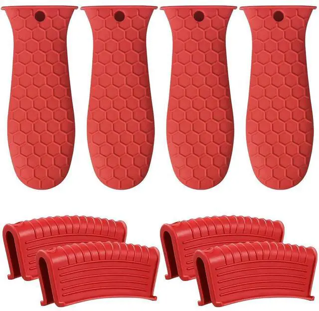 Main image of 8 Pack Cast Iron Handle Cover, Silicone Hot Handle Holder, Assist Handle Holder, Non-Slip Pot Holder Sleeve, Pot Handle Covers Heat Resistant Potholder Cookware Silicone Cast Iron Handle Cover, Red