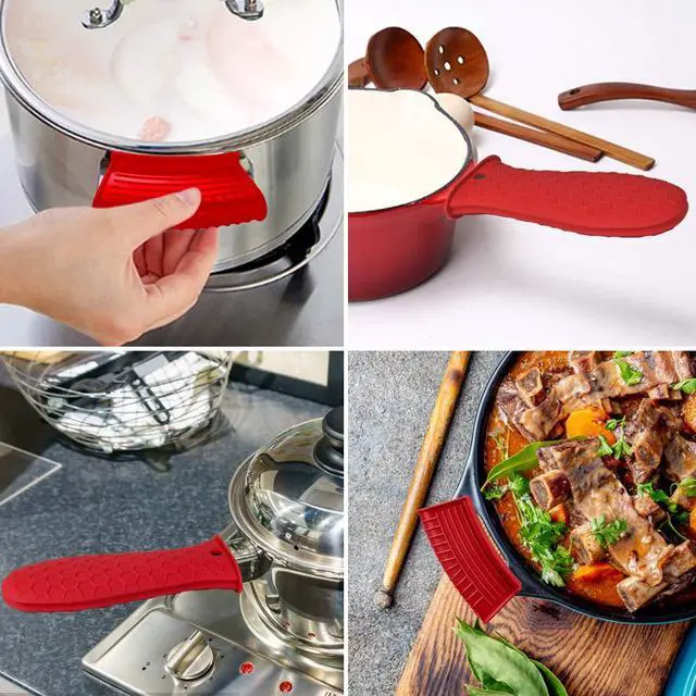 Alt view image 3 of 7 - 8 Pack Cast Iron Handle Cover, Silicone Hot Handle Holder, Assist Handle Holder, Non-Slip Pot Holder Sleeve, Pot Handle Covers Heat Resistant Potholder Cookware Silicone Cast Iron Handle Cover, Red