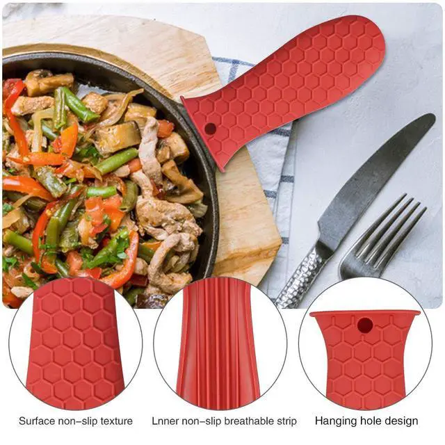 Alt view image 4 of 7 - 8 Pack Cast Iron Handle Cover, Silicone Hot Handle Holder, Assist Handle Holder, Non-Slip Pot Holder Sleeve, Pot Handle Covers Heat Resistant Potholder Cookware Silicone Cast Iron Handle Cover, Red