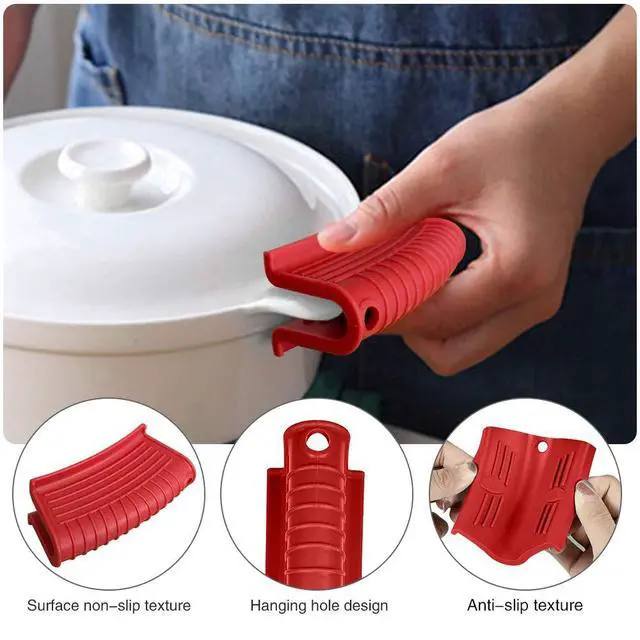 Alt view image 5 of 7 - 8 Pack Cast Iron Handle Cover, Silicone Hot Handle Holder, Assist Handle Holder, Non-Slip Pot Holder Sleeve, Pot Handle Covers Heat Resistant Potholder Cookware Silicone Cast Iron Handle Cover, Red