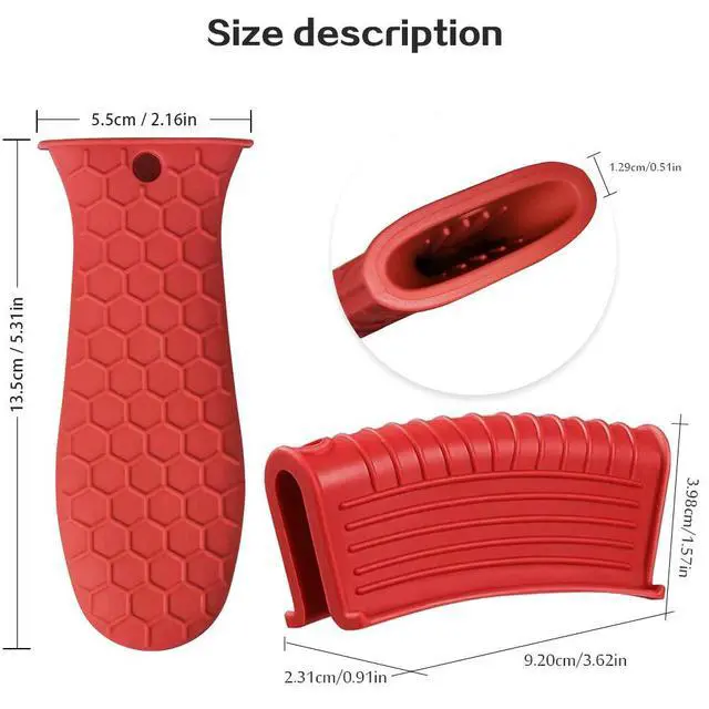 Alt view image 7 of 7 - 8 Pack Cast Iron Handle Cover, Silicone Hot Handle Holder, Assist Handle Holder, Non-Slip Pot Holder Sleeve, Pot Handle Covers Heat Resistant Potholder Cookware Silicone Cast Iron Handle Cover, Red