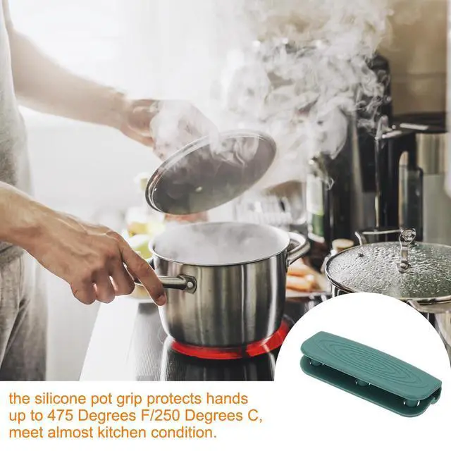 Alt view image 5 of 5 - Pcs Silicone Assist Hot Pan Handle Holder Hot Skillet Handle Covers Pot Holder Sleeve Non-Slip Heat Resistant for Kitchen Pot Frying Pans Cookware Gray Blue