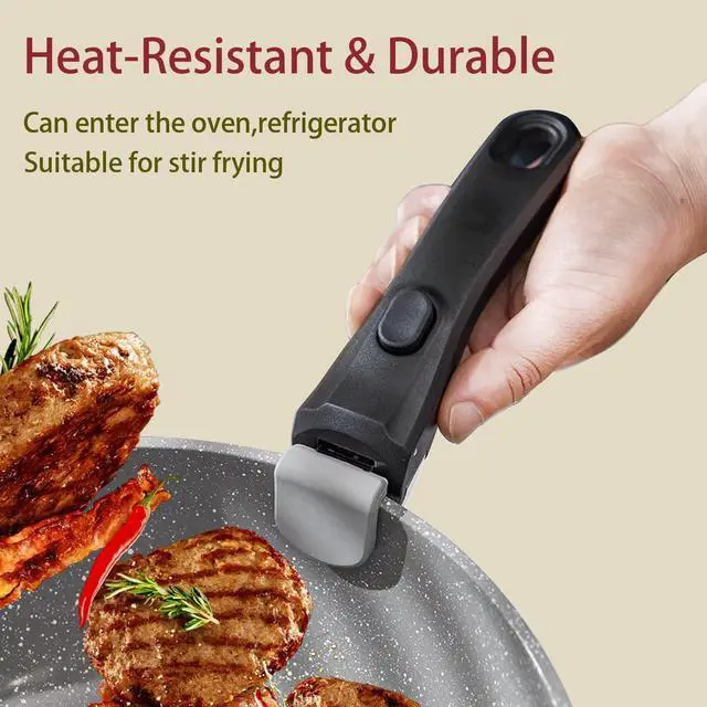 Alt view image 3 of 6 - Removable Handle, Detachable Pot Handles with 2 PCS Silicone Oven Mitts Heat Resistant, Universal Pan Handle, Replacement Handles for Pots and Pans, Fits All Cookware-Black