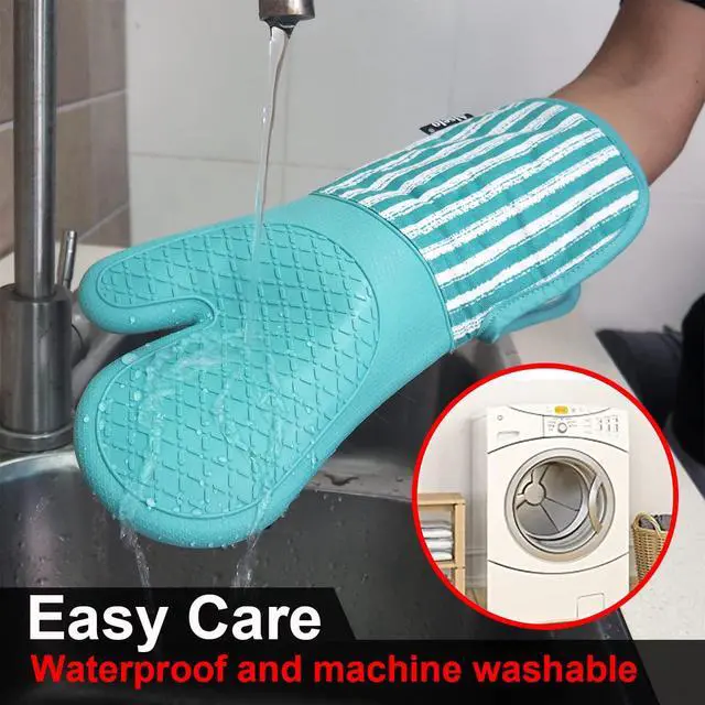 Alt view image 6 of 7 - Silicone Oven Mitts Heat Resistant 932 with Waterproof & Non-Slip Kitchen Mittens, Set of 2 Extra Long Oven Gloves with Soft Cotton Terry Lining for Baking Cooking Barbecue