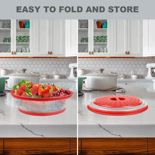 Alt view image 5 of 7 - 2 in 1, Microwave Splatter Cover for Food & Silicone Microwave Mat, Mat as Bowl Holder, Trivet, Pot Holders, Drying, Baking, Utensils Rest for Kitchen Counter, Dishwasher Safe, Red