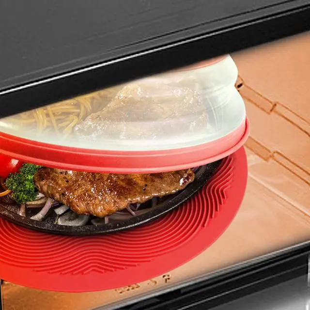 Alt view image 7 of 7 - 2 in 1, Microwave Splatter Cover for Food & Silicone Microwave Mat, Mat as Bowl Holder, Trivet, Pot Holders, Drying, Baking, Utensils Rest for Kitchen Counter, Dishwasher Safe, Red