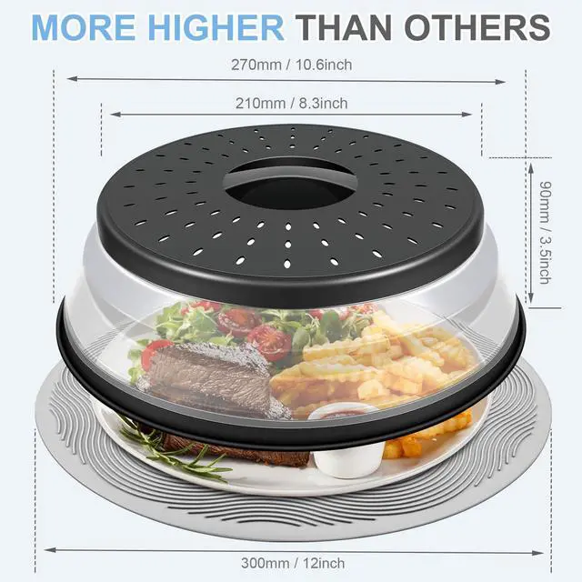 Alt view image 6 of 7 - Microwave Food Cover with Mat 12 Inch, Mat as Bowl Holder, Cover for Splatter Guard, Collapsible Lid for Plate Dish, Multi-Purpose Silicone Mat & Kitchen Colander Gadget for Meal Prep,Charcoal