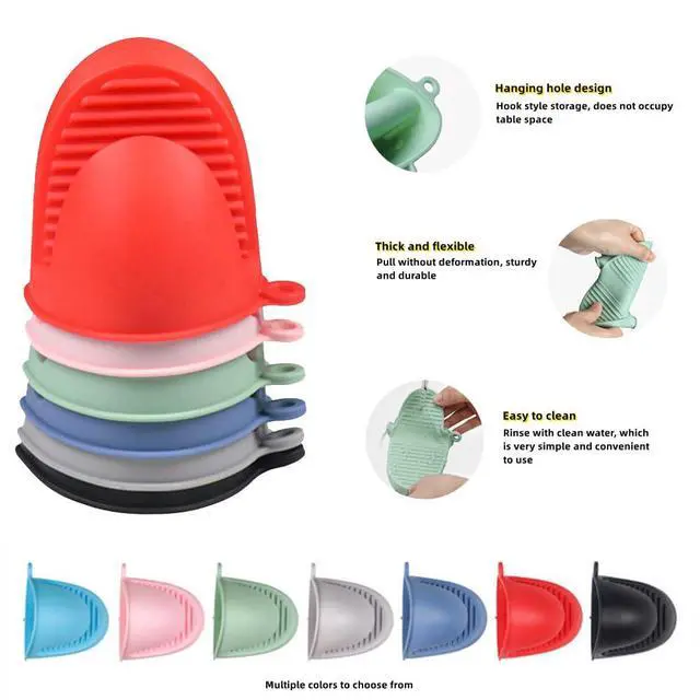 Alt view image 6 of 6 - Silicone Oven Mitts Heat Resistant, Silicone Potholders for Kitchen, Air Fryer,Baking, Mini Rubber Oven Glove (Blue)