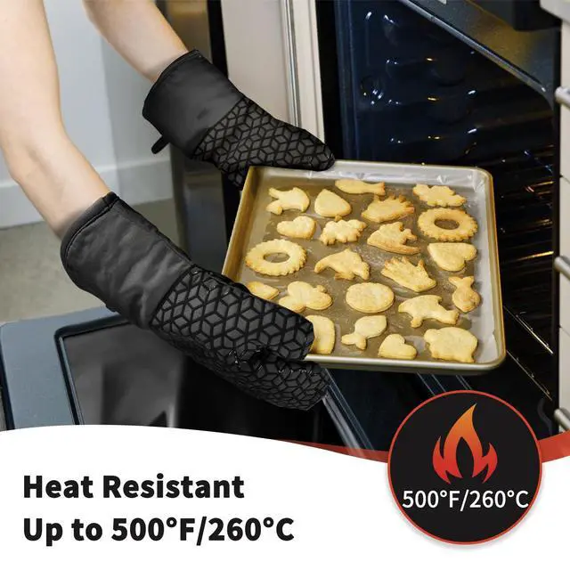 Alt view image 2 of 7 - Oven Mitts and Pot Holders,500 Heat Resistant Oven Mitts Sets,Silicone Oven Gloves, Non-Slip Silicone Textured Grip,Black