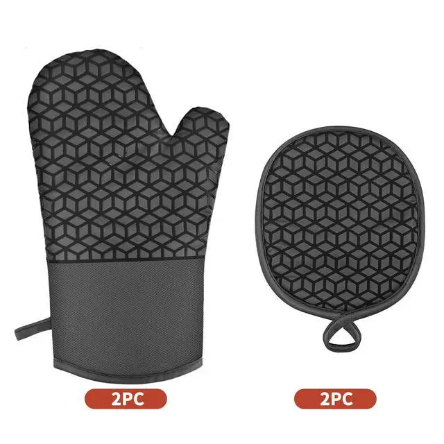 Alt view image 7 of 7 - Oven Mitts and Pot Holders,500 Heat Resistant Oven Mitts Sets,Silicone Oven Gloves, Non-Slip Silicone Textured Grip,Black