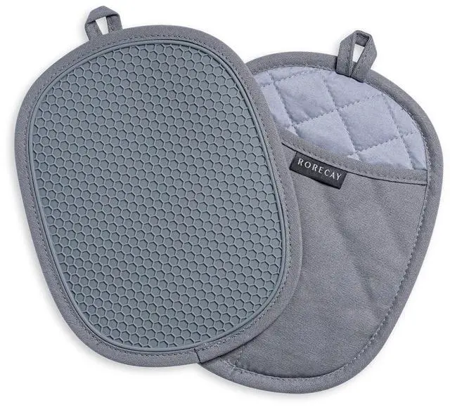 Main image of 2-Pack Silicone Pot Holders for Kitchen Heat Resistant up to 500°F, Non-Slip Large Hot Pads with Pocket, Quilted Liner Trivets for Countertops Hot Pots and Pans (Gray)