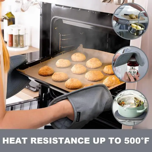 Alt view image 2 of 7 - 2-Pack Silicone Pot Holders for Kitchen Heat Resistant up to 500°F, Non-Slip Large Hot Pads with Pocket, Quilted Liner Trivets for Countertops Hot Pots and Pans (Gray)