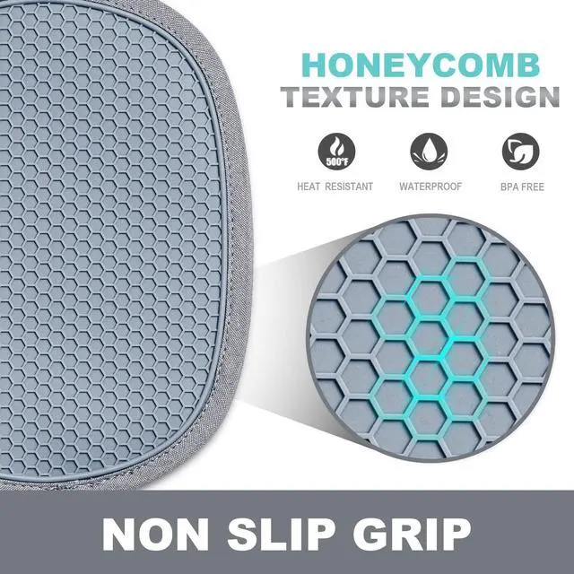 Alt view image 3 of 7 - 2-Pack Silicone Pot Holders for Kitchen Heat Resistant up to 500°F, Non-Slip Large Hot Pads with Pocket, Quilted Liner Trivets for Countertops Hot Pots and Pans (Gray)