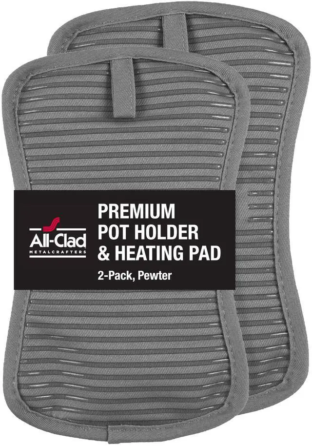 Main image of Premium Pot Holder & Heating Pad, (2-Pack) Heat Resistant to 500 Degrees, 100% Cotton 10"x6.25" for Kitchen and Barbeque, Pewter