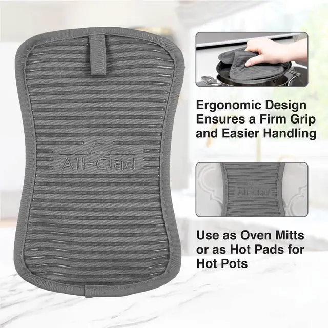 Alt view image 3 of 7 - Premium Pot Holder & Heating Pad, (2-Pack) Heat Resistant to 500 Degrees, 100% Cotton 10"x6.25" for Kitchen and Barbeque, Pewter