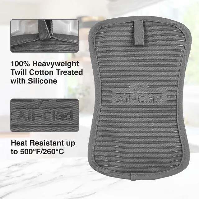 Alt view image 4 of 7 - Premium Pot Holder & Heating Pad, (2-Pack) Heat Resistant to 500 Degrees, 100% Cotton 10"x6.25" for Kitchen and Barbeque, Pewter