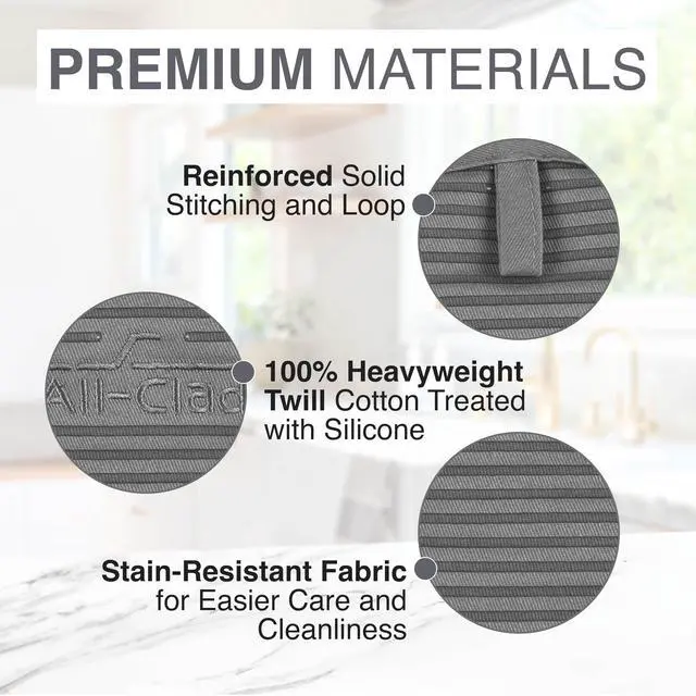 Alt view image 5 of 7 - Premium Pot Holder & Heating Pad, (2-Pack) Heat Resistant to 500 Degrees, 100% Cotton 10"x6.25" for Kitchen and Barbeque, Pewter