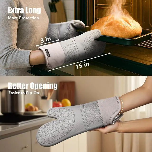Alt view image 3 of 7 - 6pcs Oven Mitts and Pot Holders Sets for Kitchen, Extra Long Silicone Oven Gloves High Heat Resistant 500 Degrees Non-Slip Potholders Hot Pads for Baking Cooking, Grey