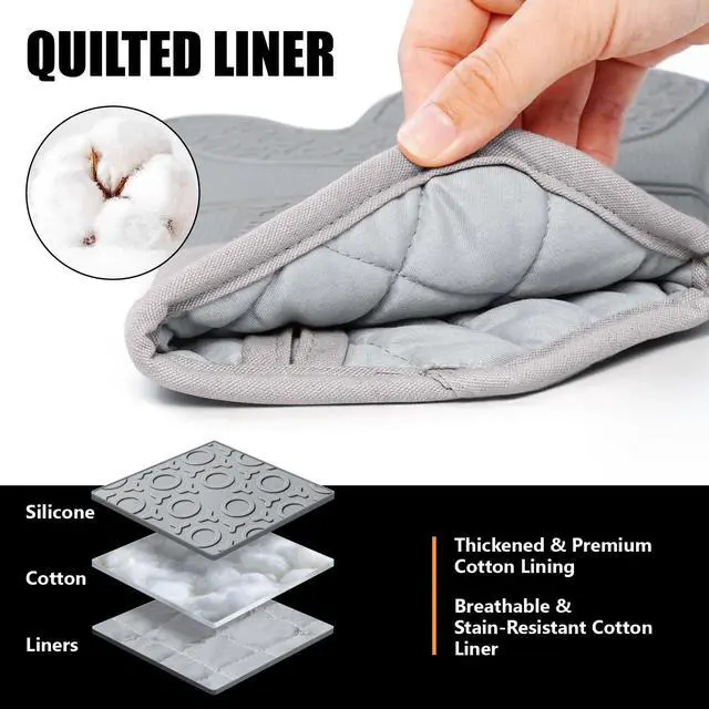 Alt view image 4 of 7 - 6pcs Oven Mitts and Pot Holders Sets for Kitchen, Extra Long Silicone Oven Gloves High Heat Resistant 500 Degrees Non-Slip Potholders Hot Pads for Baking Cooking, Grey