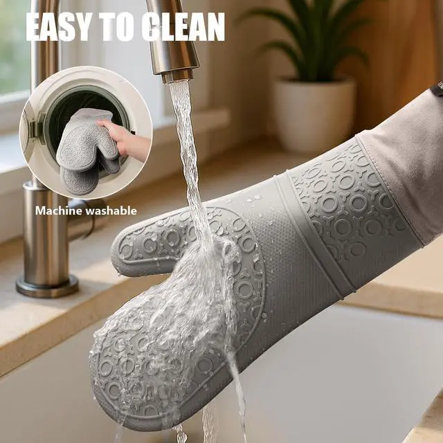 Alt view image 7 of 7 - 6pcs Oven Mitts and Pot Holders Sets for Kitchen, Extra Long Silicone Oven Gloves High Heat Resistant 500 Degrees Non-Slip Potholders Hot Pads for Baking Cooking, Grey