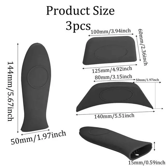 Alt view image 2 of 7 - 3PCS Black Silicone Hot Handle Holder for Cast Iron Skillets, Heat Resistant Handle Covers for Frying Pans Griddles Metal Cookware, Non-Slip Pot Holder Sleeves