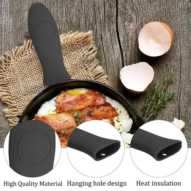Alt view image 5 of 7 - 3PCS Black Silicone Hot Handle Holder for Cast Iron Skillets, Heat Resistant Handle Covers for Frying Pans Griddles Metal Cookware, Non-Slip Pot Holder Sleeves