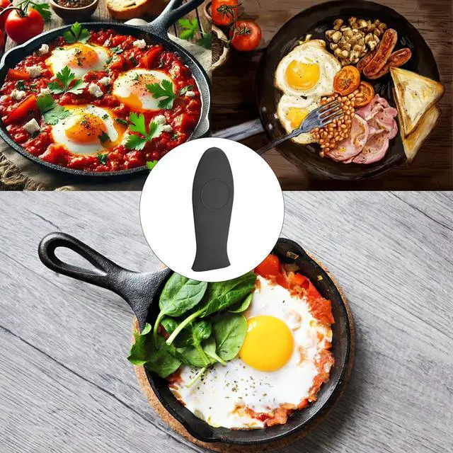 Alt view image 7 of 7 - 3PCS Black Silicone Hot Handle Holder for Cast Iron Skillets, Heat Resistant Handle Covers for Frying Pans Griddles Metal Cookware, Non-Slip Pot Holder Sleeves