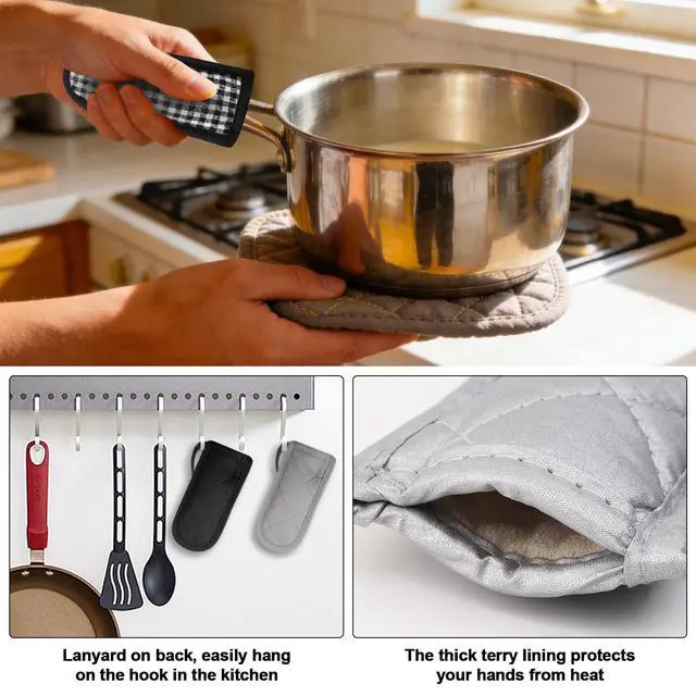Alt view image 7 of 7 - Cast Iron Handle Cover 4 Pcs Cast Iron Skillet Handle Covers Heat Resistant Lodge Handle Cover for Kitchen