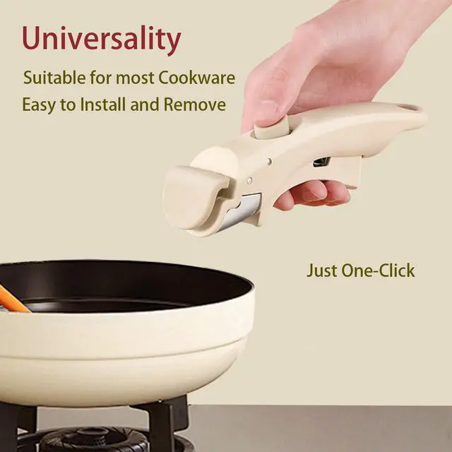 Alt view image 2 of 6 - Removable Pot Handle, Cream White Detachable Pan Handles, Universal Pan Handle, Replacement Handles for Pots and Pans with 2 PCS Silicone Oven Mitts Heat Resistant, Fits All Cookware