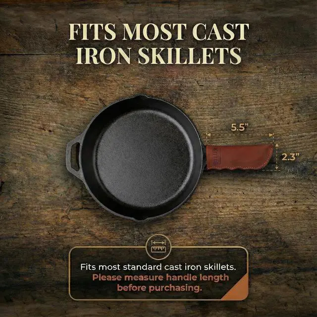 Alt view image 4 of 7 - Made in Georgia - Cast Iron Handle Cover- Extra Thick Leather Heat Resistant Handle Holder for Cast Iron Skillets, Pans