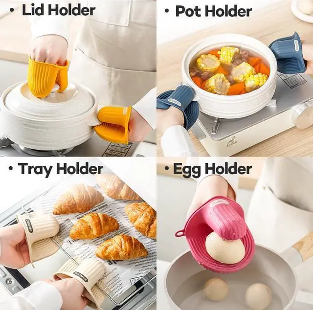 Alt view image 4 of 6 - Silicone Oven Mitts Heat Resistant Mini Oven Gloves and Pot Holders Set for Kitchen Non Slip Waterproof Pinch Grips for Cooking and Baking Set of 2