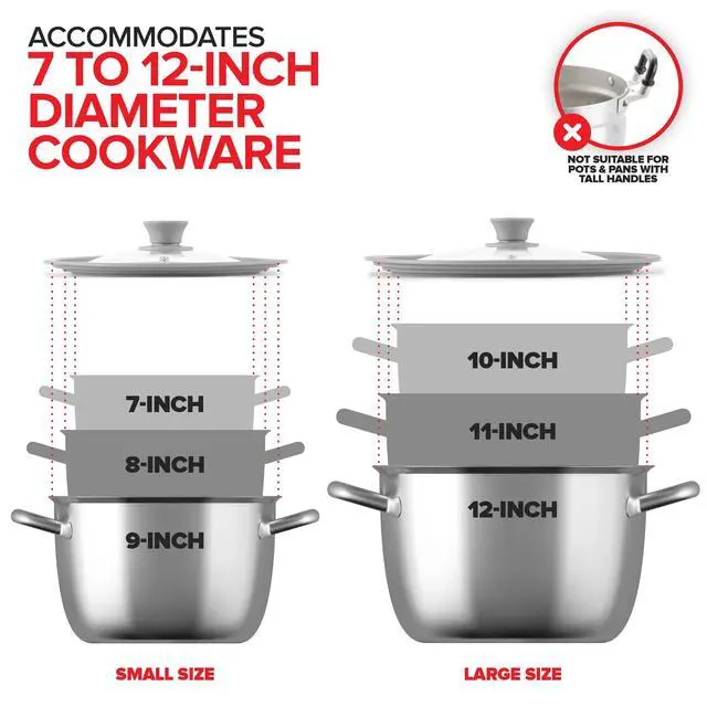 Alt view image 2 of 7 - Universal Lids (Set of 2) Fits 7 to 12-Inch Cookware, Silicone Replacement Pan Lid, Glass Top Covers for Skillets, Pots, Frying Pans, Cast Iron - Grey
