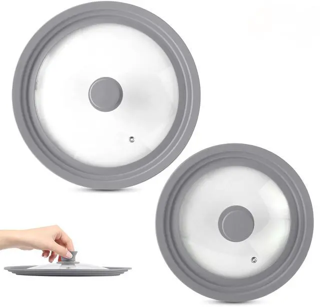 Main image of Universal Lids (Set of 2) Fits 7 to 12-Inch Cookware, Silicone Replacement Pan Lid, Glass Top Covers for Skillets, Pots, Frying Pans, Cast Iron - Grey