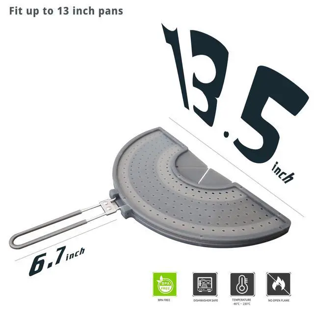 Alt view image 2 of 7 - Foldable Splatter Screen with Handle for 10-13" Pans, Silicone, BPA-Free,