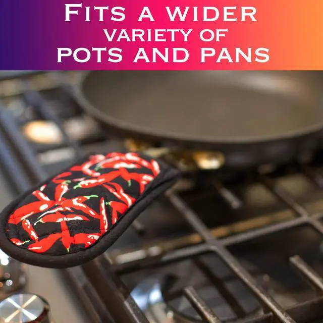 Alt view image 4 of 5 - Cast Iron Skillet Pan Pot Holder Covers Mitts Black Non-Slip Washable Sleeves for BBQ Baking Kitchen Cotton Commercial Grade (Chili, 10)