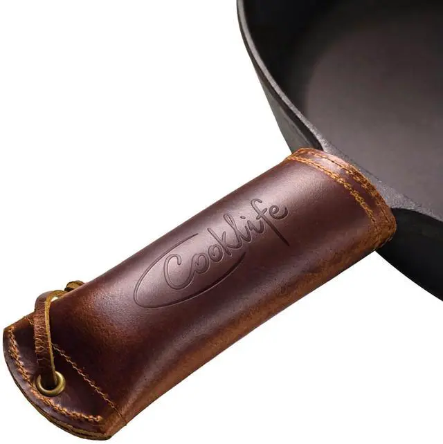 Main image of Cast Iron Handle Cover - Extra Thick Leather Hot Handle Holder for Cast Iron Skillets - Reusable Heat Protection Up to 500°F Skillet Handle Cover