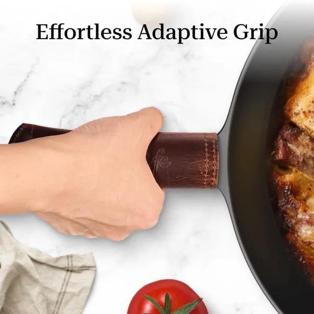 Alt view image 2 of 7 - Cast Iron Handle Cover - Extra Thick Leather Hot Handle Holder for Cast Iron Skillets - Reusable Heat Protection Up to 500°F Skillet Handle Cover