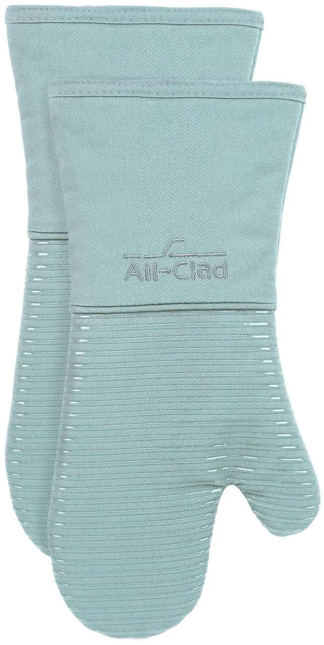 Main image of Silicone Oven Mitts: Heat Resistant up to 500 Degrees - 100% Cotton & Silicone, 14"x7" Oven Mitt for Kitchen and Barbeque, 2-Pack, Rainfall