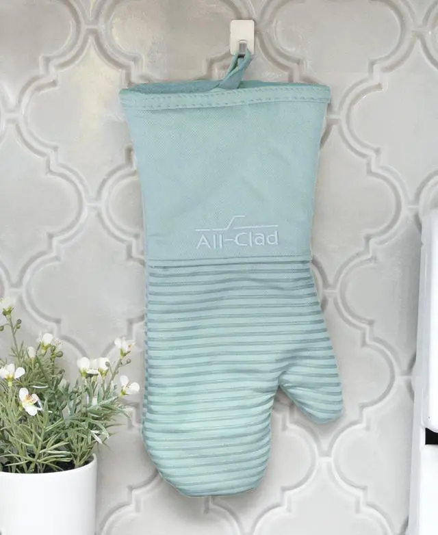 Alt view image 5 of 7 - Silicone Oven Mitts: Heat Resistant up to 500 Degrees - 100% Cotton & Silicone, 14"x7" Oven Mitt for Kitchen and Barbeque, 2-Pack, Rainfall