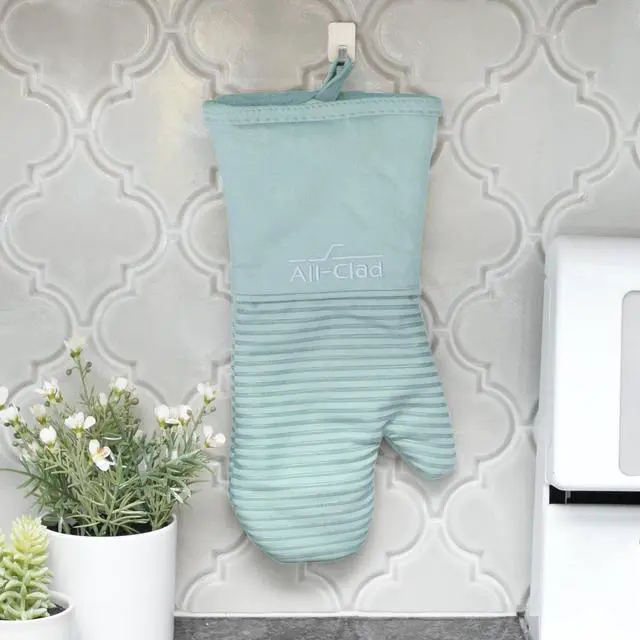 Alt view image 6 of 7 - Silicone Oven Mitts: Heat Resistant up to 500 Degrees - 100% Cotton & Silicone, 14"x7" Oven Mitt for Kitchen and Barbeque, 2-Pack, Rainfall