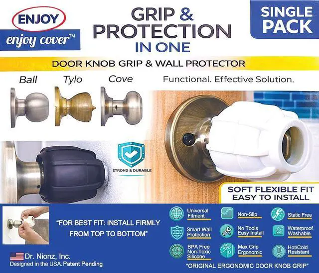 Alt view image 2 of 7 - |Door Handle Grip Doorstop Knob Stopper Cover, Single Pack, Silicone Door Knob Grips Universal Size Protects Walls from Dents and Damage (Black)