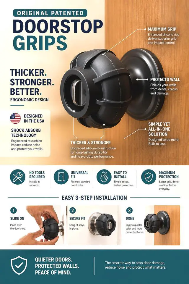 Alt view image 7 of 7 - |Door Handle Grip Doorstop Knob Stopper Cover, Single Pack, Silicone Door Knob Grips Universal Size Protects Walls from Dents and Damage (Black)