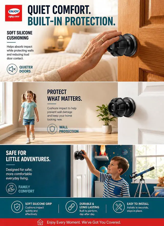 Alt view image 6 of 7 - |Door Handle Grip Doorstop Knob Stopper Cover, Single Pack, Silicone Door Knob Grips Universal Size Protects Walls from Dents and Damage (Black)