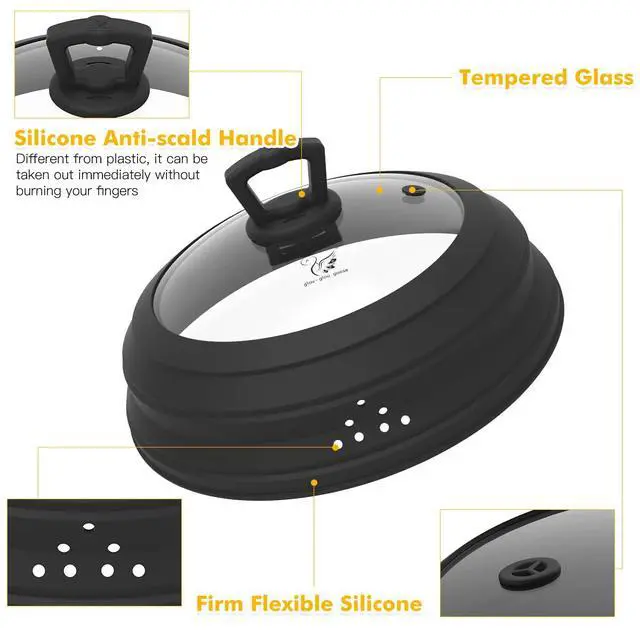 Alt view image 3 of 7 - Microwave Splatter Cover Vented Lid with Collapsible Silicone for Food as Pot Cover 11.8 inch Large Plate for 6 7 8 9 10 11 inch Plate Bowl